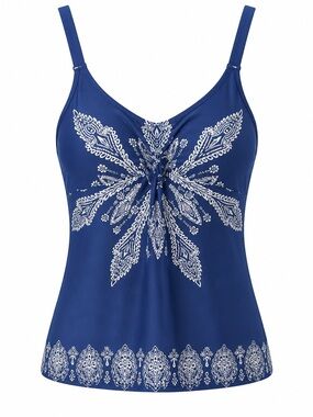 Women's Royal Blue Printed Tank Top with Knot Front and solid boy shorts bottom